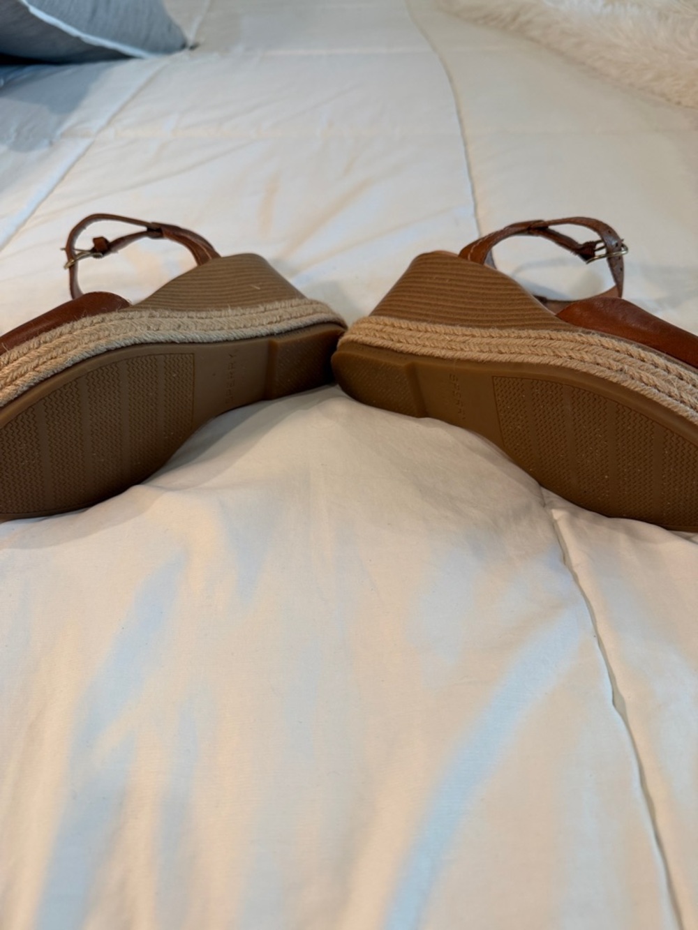 Sperry Tan Leather Espadrille Wedge Sandals with Ankle Buckle - Picture 4 of 4